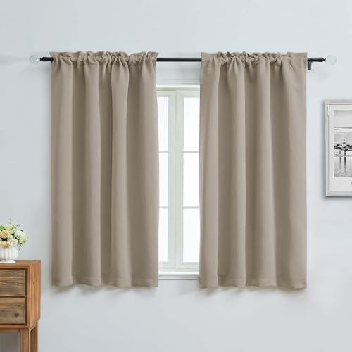 Image of Aiyufeng Stone Short Blackout Curtains for Bedroom 54 Inches Long 2 Panels Set, Solid Thermal Insulated, Energy Saving Window Treatment Curtains Blackout Drapes, W40 x L54 Inch, Stone
