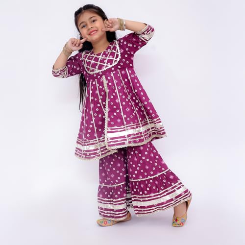 Image of LITTLE GINNIE Girls Kurta Sharara Set | Traditional Ethnic Wear for Kids