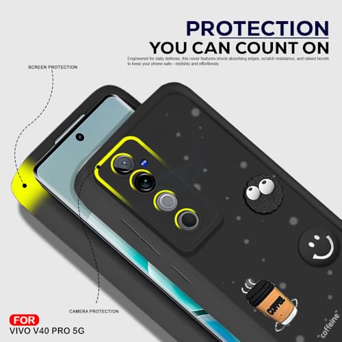 Image of AESTMO Back Case Cover for Vivo V40 / V40 Pro / T3 Ultra Cover | Cute Fun Cartoon 3D Ball | Coffee Silicone Case | Full Body Protection | Camera Protection Back Cover (Black)