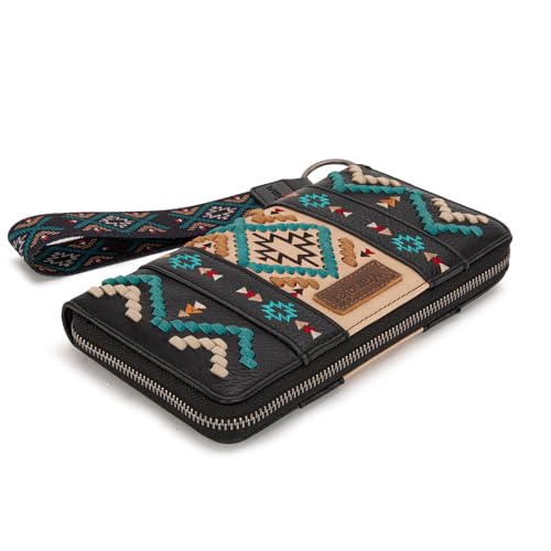 Image of Montana West Wrangler Women's RFID Blocking Wristlet Wallet, Western Style Wrist Strap, Zipper Pocket, Card Holder, Coin Purse. WG2214-W006BK