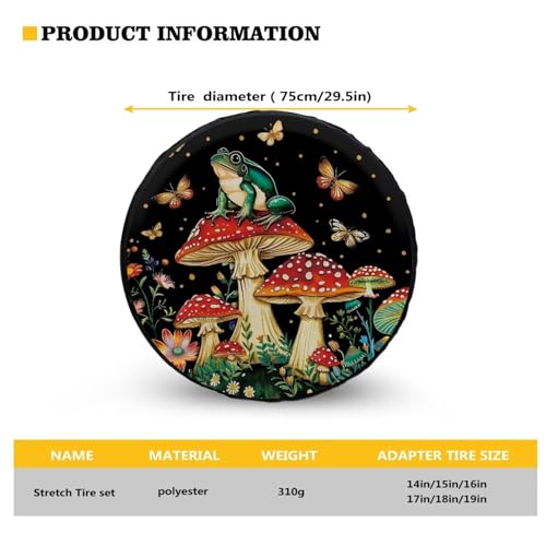 Image of Pensura Mushroom Frog Tire Cover Waterproof Spare Tire Wheel Cover, Sun Protection, Dust-Proof Car Accessories Decorations Universal Fit for Camper Trailer SUV Truck