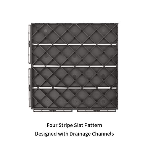 Domi Outdoor Living Patio Deck Tiles, 12 X 12 Inches Composite Interlocking Decking Tile, Four Slat Plastic Outdoor Flooring, 9 Pieces One Pack, Dark Grey #TOP3