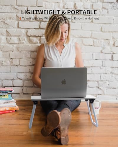 Image of FISYOD Foldable Lap Desk, Laptop Bed Desk, Portable Bed Table, Laptop Stand for Bed & Couch, Lightweight & Mini - Oak