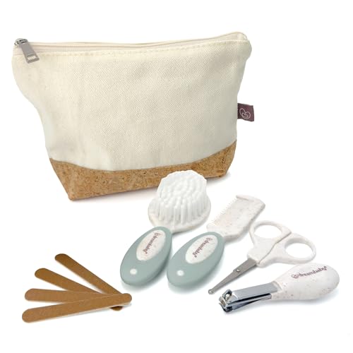 Image of Dreambaby Neat & Tidy 9pc Wheatgrass Baby Grooming Kit - Eco-Friendly Baby Care Kit with Cotton & Cork Travel Bag - Soft Brush, Comb, Safety Scissors, Nail Clippers - Less Plastic Waste