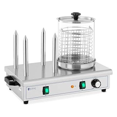 Royal Catering RCPHW 650 Hot-Dog-Maker 650 W 4 Heizspieße Hot Dog Wärmer Hot Dog Maschine Bockwurstwärmer Würstchenwärmer Cover