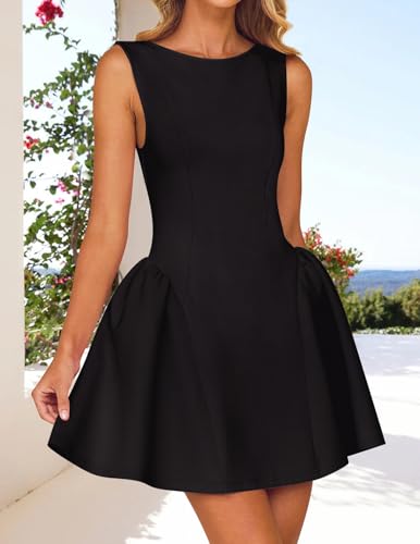 ZESICA Women's 2025 Summer Sleeveless Cocktail Mini Dress Boat Neck Backless Swing A Line Wedding Club Party Short Dresses2
