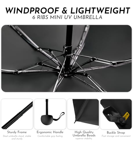 Image of LILAC Mini Travel Umbrella for Rain - 43 inch Large Coverage Small Compact Umbrella, Reinforced Strong Frame, Lightweight Portable Parasol with UPF 100+ UV Protection, Gifts for Adults, Seniors & Students
