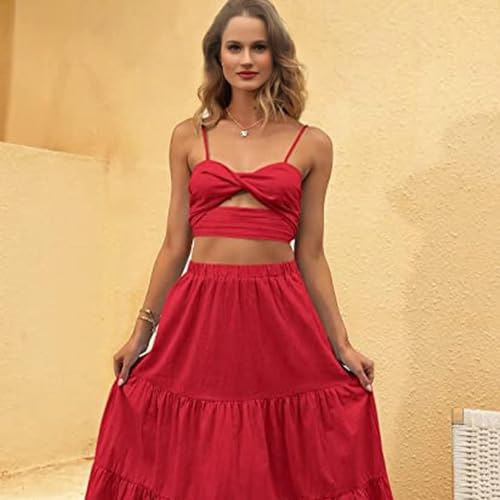 Women's High Waist Tiered Maxi Skirt, Elastic Waistband, A-Line Design with Pockets, Flowy Summer Beach Style4