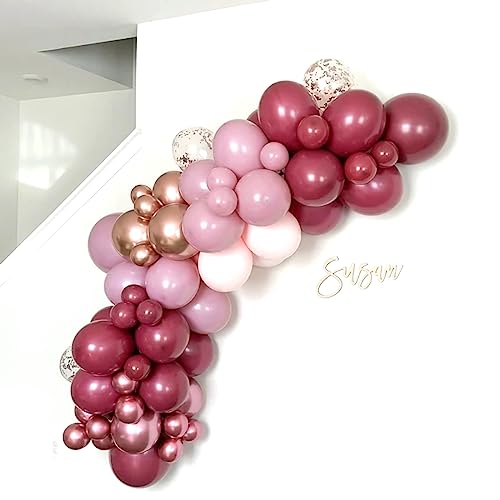 Image of Burgundy Pink Balloon Garland Arch Kit, Burgundy Ruby Red Dusty Purple Pastel Pink Metallic Rose Gold Confetti Balloon Arch Kit for Women Girls Birthday Wedding Baby Bridal Shower Party Decorations