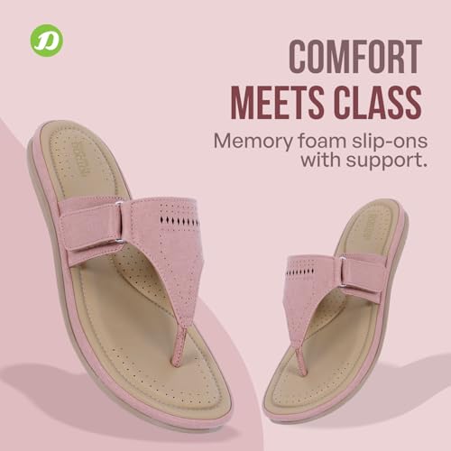 Image of DOCTOR EXTRA SOFT Women's Flat Memory Foam Slippers /Flip-Flops Fashion Stylish Casual Comfortable Diabetic Orthopedic Lightweight Synthetic Slip-On Sandals With Adjustable Strap For Girls D-608