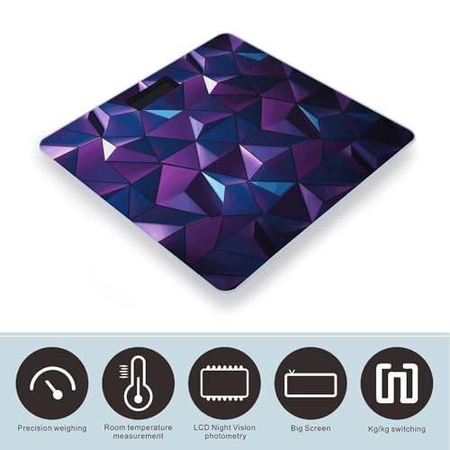 Báscula digital de baño geometría morada con plataforma de vidrio templado miniatura 3
