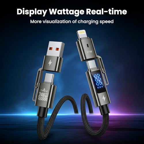 Image of Verilux 4 in 1 Magnetic Type C Cable with Digital Display, PD 240W Type C Cable Fast Charging with 480Mbps Data Sync, USB Charging Cord Combo C /USB /Lighting Port for iPhone 17 /16 /15, Galaxy S26, 1M