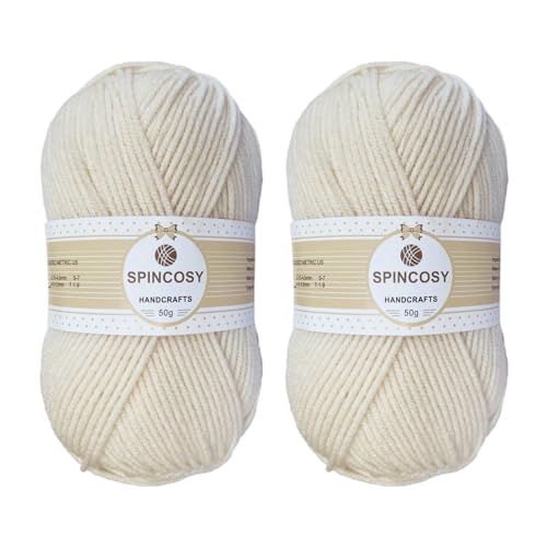 Image of 2 Pcs Crochet Yarn, Feels Soft 280 Yards Assorted Colors 4ply Acrylic Yarn,Yarn for Crochet & Hand Knitting (Beige)