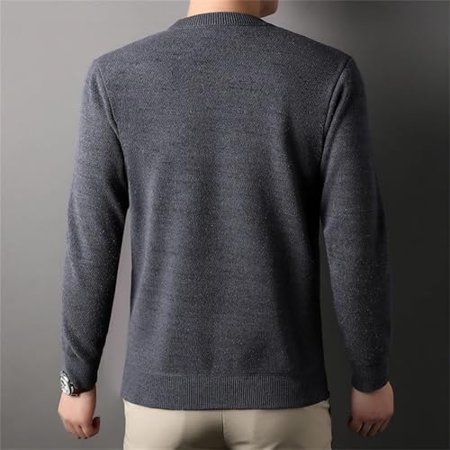 Men'S O-Neck Long-Sleeved Fleece Thickened Knitted Sweater Warm Autumn and Winter Striped Sweater2