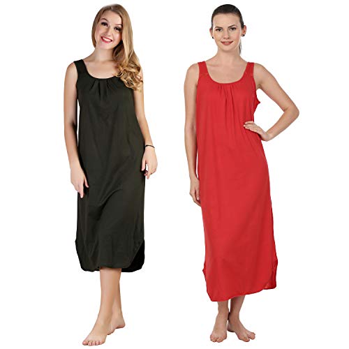 Image of BLAZON Women's Cotton Hosiery Solid Maxi Nighty Slip (Pack of 2) Available Sizes: S, M, L, XL, 2XL, 3XL, 4XL, 5XL