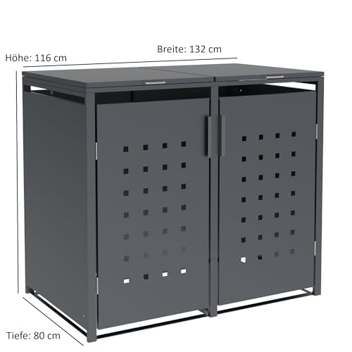 DEGAMO Mülltonnenbox 2-er Mülltonnenhaus Trier für 2X Tonnen 120 und 240 Liter, Stahl verzinkt, Farbe anthrazit