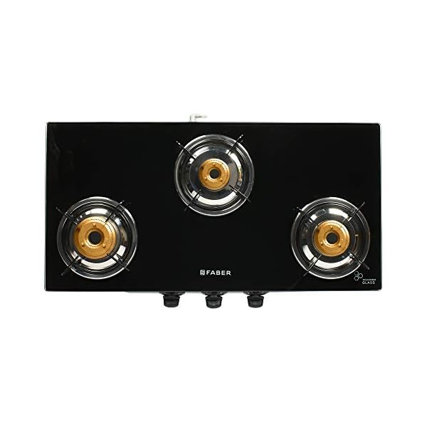 Faber Gas stove 3 Burner Glass Cooktop (Jumbo 3BB SS) Manual Ignition