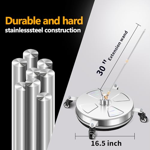 Image of 16 inch Pressure Washer Surface Cleaner with 4 Wheels - Stainless Steel Surface Cleaner for Pressure Washer Attachment for Concrete, Patio, Sidewalk, Deck, Driveways and Daily Washing - PWS 16