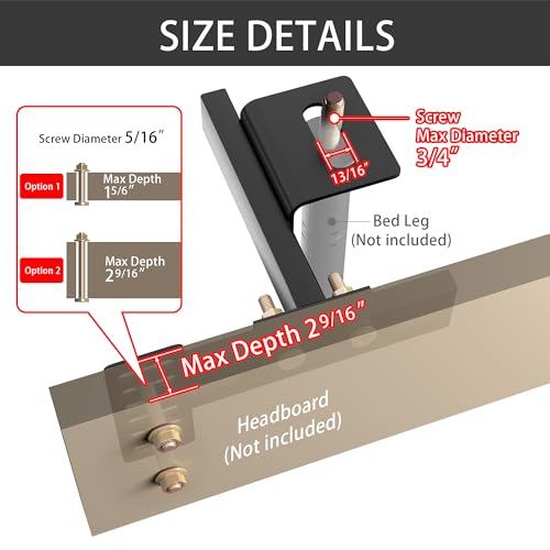 Ogonbrick Universal Headboard Brackets Adjustable Base Headboard Brackets For Metal Bed Frame Headboard Wall Mounting Bracket With Footboard Extension Kit Matte Black thumb #7