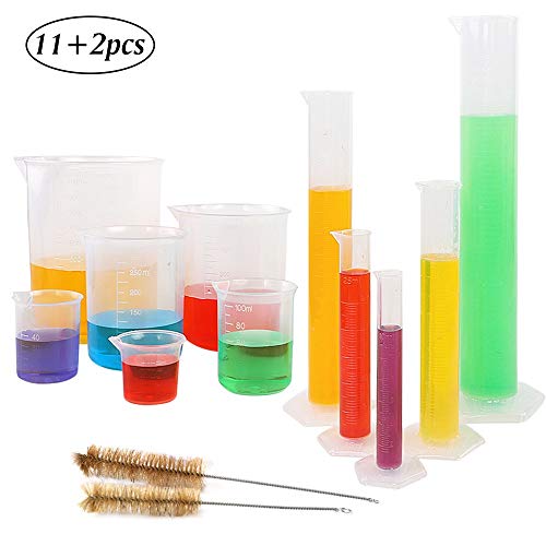SUPERLELE 5pcs Plastic Graduated Cylinder Set 10, 25, 50, 100, 250ml and 6pcs