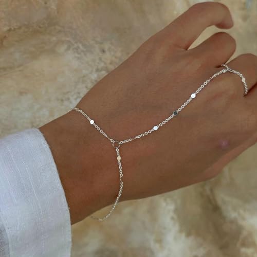 Image of Long tiantian Hand Chain Bracelet Gold Link Finger Ring Slave Bracelet