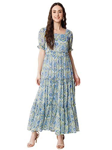 Image of ALL WAYS YOU Women's Casual Tie-Dye Half Sleeve Poly Georgette Ankle Length Dress for Women (A2107DRPR412)