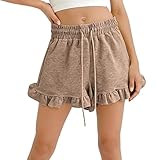 Zzalalana Girls Cotton Shorts Ruffle Hem Athletic Shorts Kids Summer Casual Running Shorts with Pockets 2-13 Years Coffee
