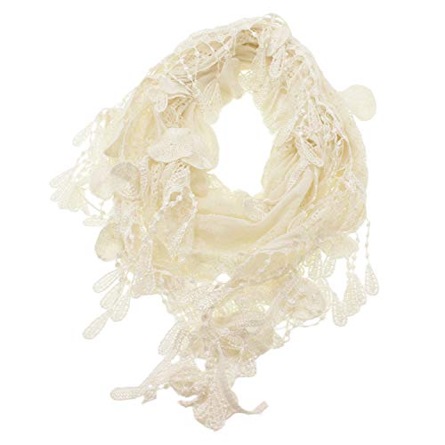AN Fashion Leafy Lace Scarf Womens With Tassels4