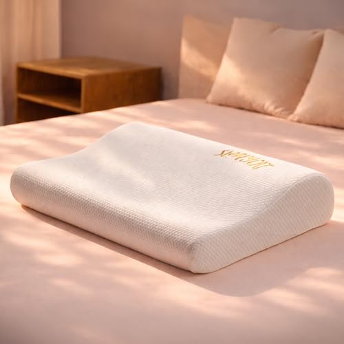 Image of SleepyCat CoolTEC Cervical Memory Foam Pillow | Full Size Contour Design for Neck Support | No Sagging, No Breaking | Upto 4 Cooler | Perforated Real Memory Foam | White, Set of 1 (25 x 16 Inches)