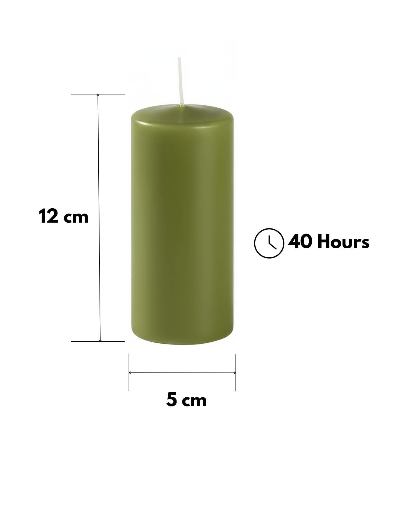 Risthò Świece woskowe, oliwkowo-zielone, średnica 5 cm, wysokość 12 cm, 9 szt