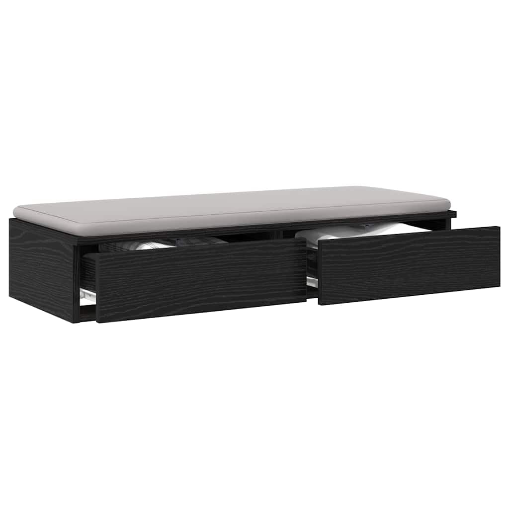 Bettkasten Eiche, Schwarz, 90 x 36,5 x 16,5 cm, Holz | Druckknopföffnung, Kapazität 5 kg, Sitz oder Tritthocker, Reinigung mit feuchtem Tuch