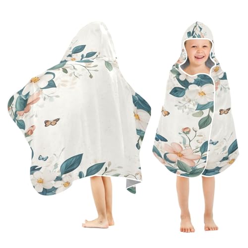 Kigai Flower Leaves Hooded Beach Towel for Kids Soft Absorbent Quick Dry Bath Towel with Hood Lightweight Toddler Shower Pool Bath Wrap for Boys Girls