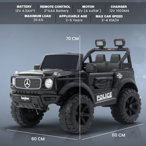 Image of Baybee CruzeX 4x4 Battery Operated Jeep for Kids with Parental Control | Baby Ride On Electric Car with RGB Lights, Music & Swing Mode | Rechargeable Battery Car for Kids 2 to 6 Years (Black)
