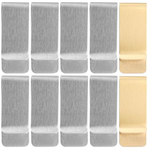 Wolfride 10 Pcs Stainless Steel Money Clips for Men, Metal Wallet Clip & Cash Clip Slim, Small Money Clips for Cash, Cards & Receipts | 8 Silver + 2 Gold