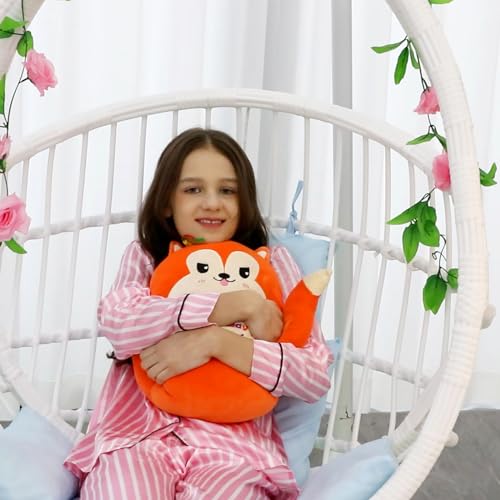 Image of Easfan 12'' Birthday Fox Plush Pillow Soft Fox Plush Toy Cute Fox Stuffed Animal Home Room Decoration Birthday Gift for Kids Adults,Orange, EF0087 Fox