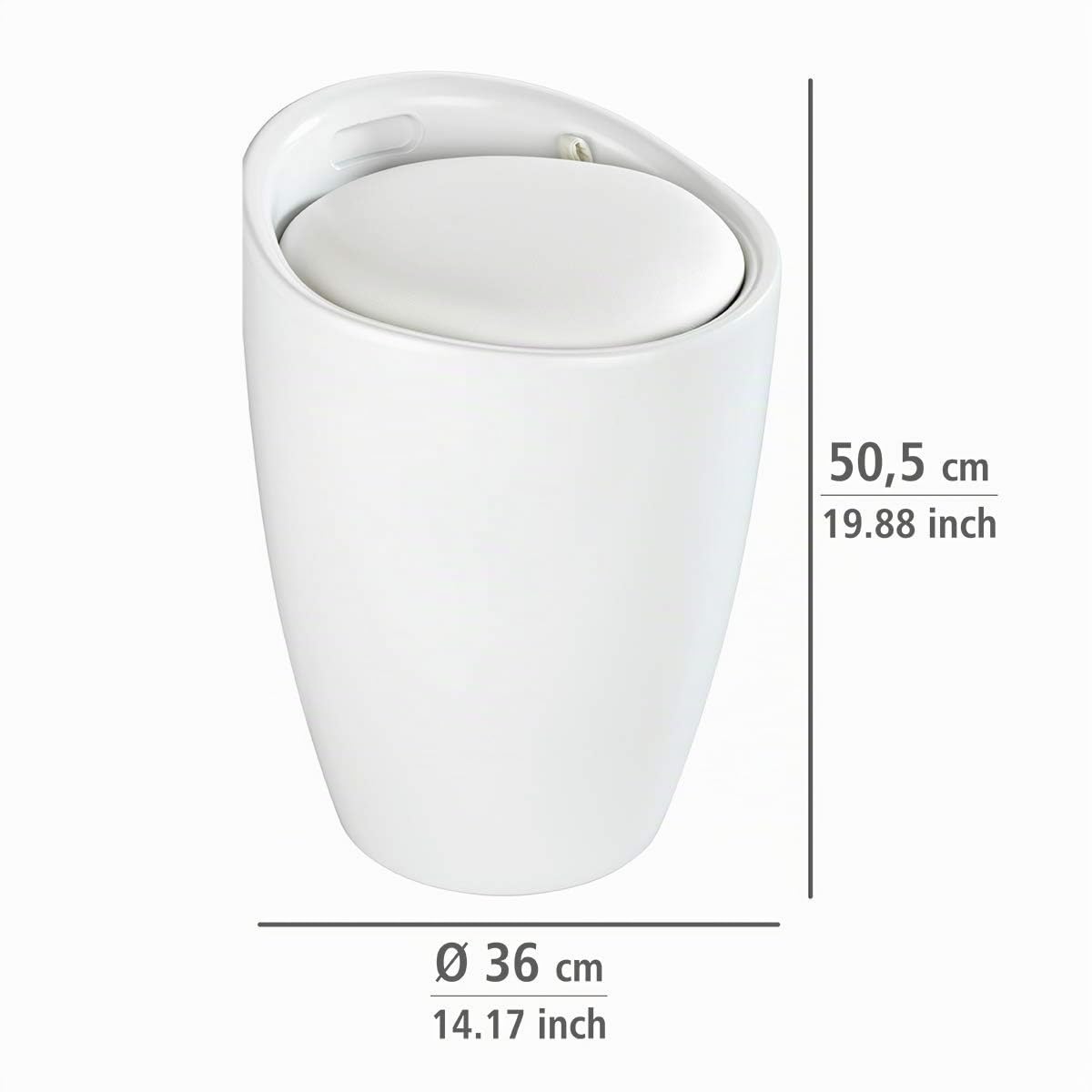 Wenko Sgabello Candy Bianco opaco - Sgabello da bagno, con sacco biancheria estraibile, ABS, 36 x 50.5 x 36 cm, Bianco