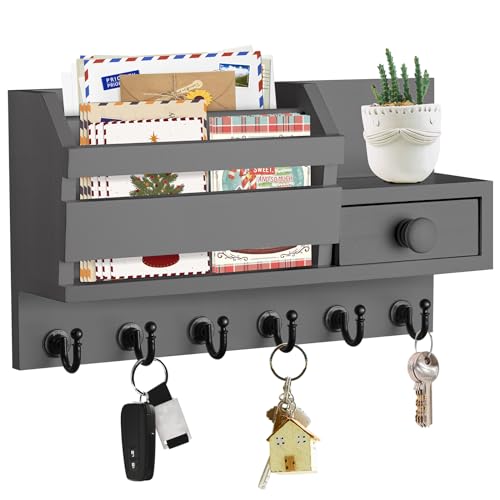 VIS'V Key Holder Wall Mount, Wooden Mail and Key Organizer