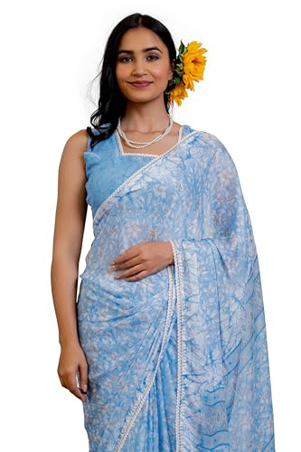 Image of MIRCHI FASHION Women Saree Floral Print Chiffon | Lightweight Festive Occasion Sari for Farewell and Functions with Unstitched Blouse Piece
