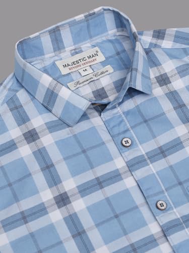 Image of Majestic Man Men Slim Fit Pure Cotton Checkred Half Sleeve Casual Shirt