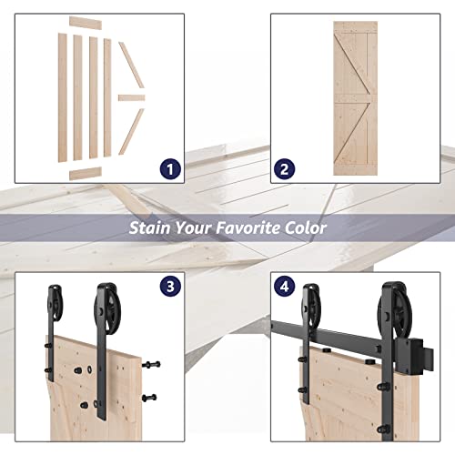 Image of SmartStandard 24in x 84in Sliding Barn Wood Door Pre-Drilled Ready to Assemble, DIY Unfinished Solid Spruce Wood Panelled Slab, Interior Single Door, Natural, Frameless K-Shape (Fit 4FT Rail)