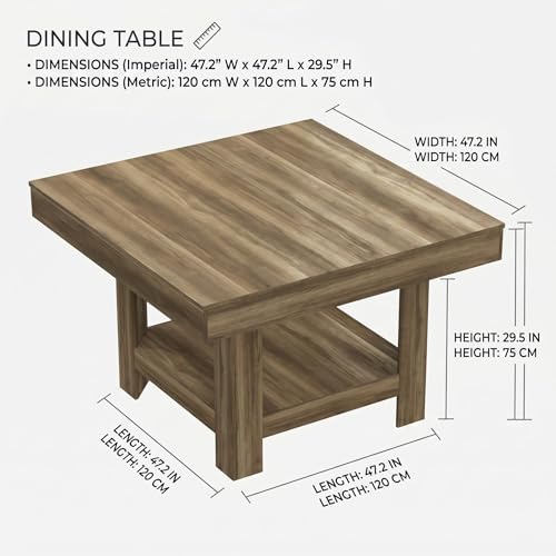 Image of Garvee Square Dining Table for 4-6, 47.2 inch Kitchen Table with 2-Tier Storage Shelf, Modern Black Walnut Waterproof Dining Room Table, Heavy Duty 350Lbs Capacity with Anti-Wobble Triangle Legs