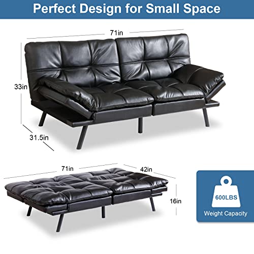 Maxspeed Sofa Bed, Modern Convertible Futon Sleeper Couch Daybed With Adjustable Armrests For Studio, Apartment,Office,Small Space, Compact Living Room,Black #TOP1