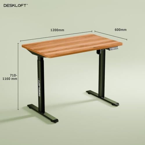 Image of Electric Standing Desk Height Adjustable Workstation, Ergonomic Sit Stand Desk with Walnut Wood Grain Desktop, Motorized Computer Desk for Home Office (Black Frame & Brown Top, 1200 x 600 mm)
