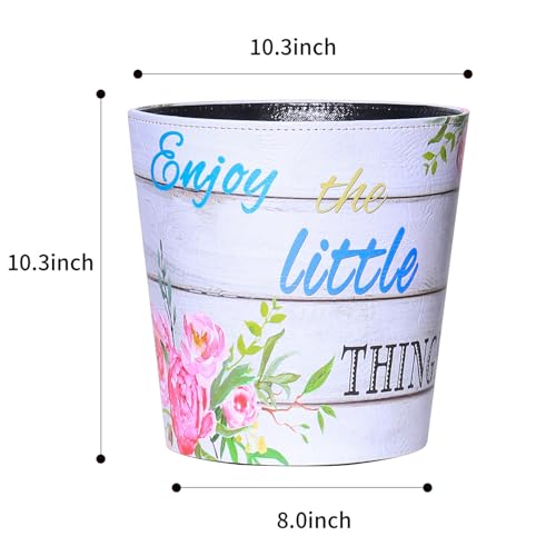 Image of PU Leather Small Trash Can Wastebasket, Round Garbage Container Basket for Bathrooms, Laundry Room, Kitchens, Offices, Kids Rooms, Bedrooms,Dorms,Home Decorative Art Bin, 2.9 Gallon (Little Joy)