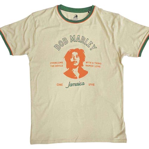 Rock Off officially licensed products Bob Marley Ringer T Shirt Thing Called Love Nouveau Officiel Homme Sand Size XXL