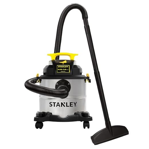 STANLEY Wet/Dry Vacuum SL18115, Stainless Steel Tank, 5 Gallon 4HP Shop Vacuum, Portable Style Ideal for Home/Shop/Jobsite Dust Collection Job with Vacuum Attachments, Silver+Yellow