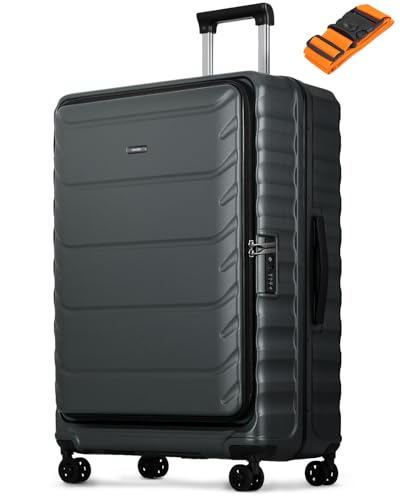Checked Luggage, 28 Inch Luggage with Spinner Wheels, Large Suitcase with Lightweight PC Hard Shell, Aluminum Frame, Top Opening, YKK Zipper, TSA Lock (Black, 1PC)