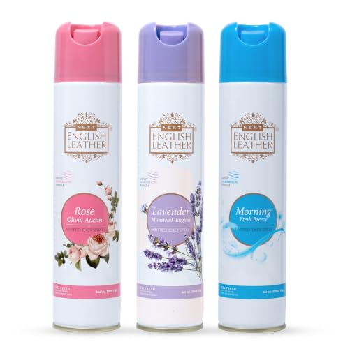 Image of Next Care English Leather Lavender, Rose & Morning Air Freshener Spray for Home, Car & Office - 220 ml Each (Pack of 3) | Room Freshener with Floral & Fresh Fragrances | Odor Reducing Spray Set