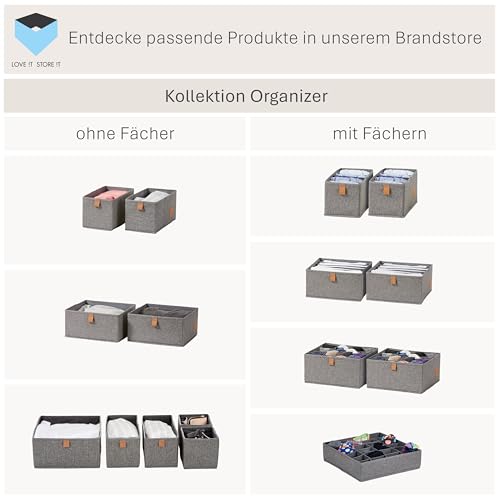 LOVE IT STORE IT Premium Aufbewahrungsboxen Stoff 2-teilig - Kleiderschrank Organizer aus Leinen - Verstärkte Wände - Set mit zwei großen Boxen - Grau - 30x30x15 cm