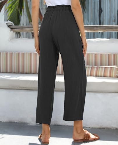 Image of siliteelon Wide Leg Linen Pants for Women Summer Capri Palazzo Flowy Pants Casual Loose High Waist Trousers with Pockets